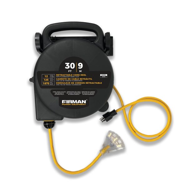 Firman Retractable Cord Reel 30 Foot Cord With Three Receptacles 2035